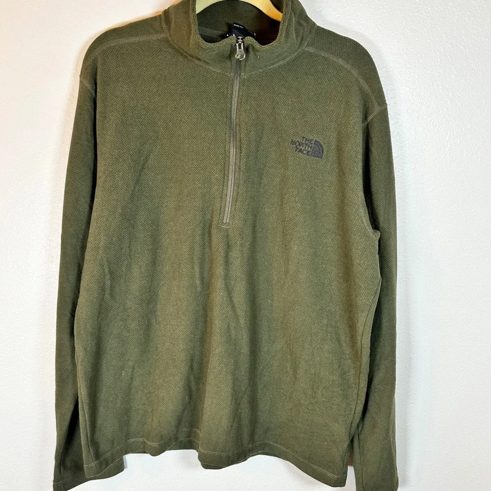 The North Face‎ Mens Dark Green Textured Fleece 1/4 Zip Pullover Sweater XL